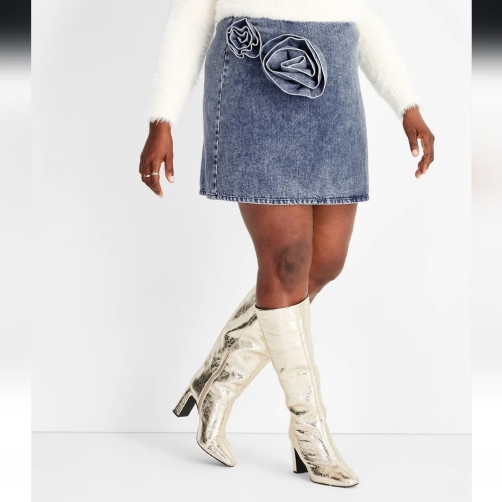 Women's Rosette Denim Mini Skirt - Future Collective Medium Wash XXL